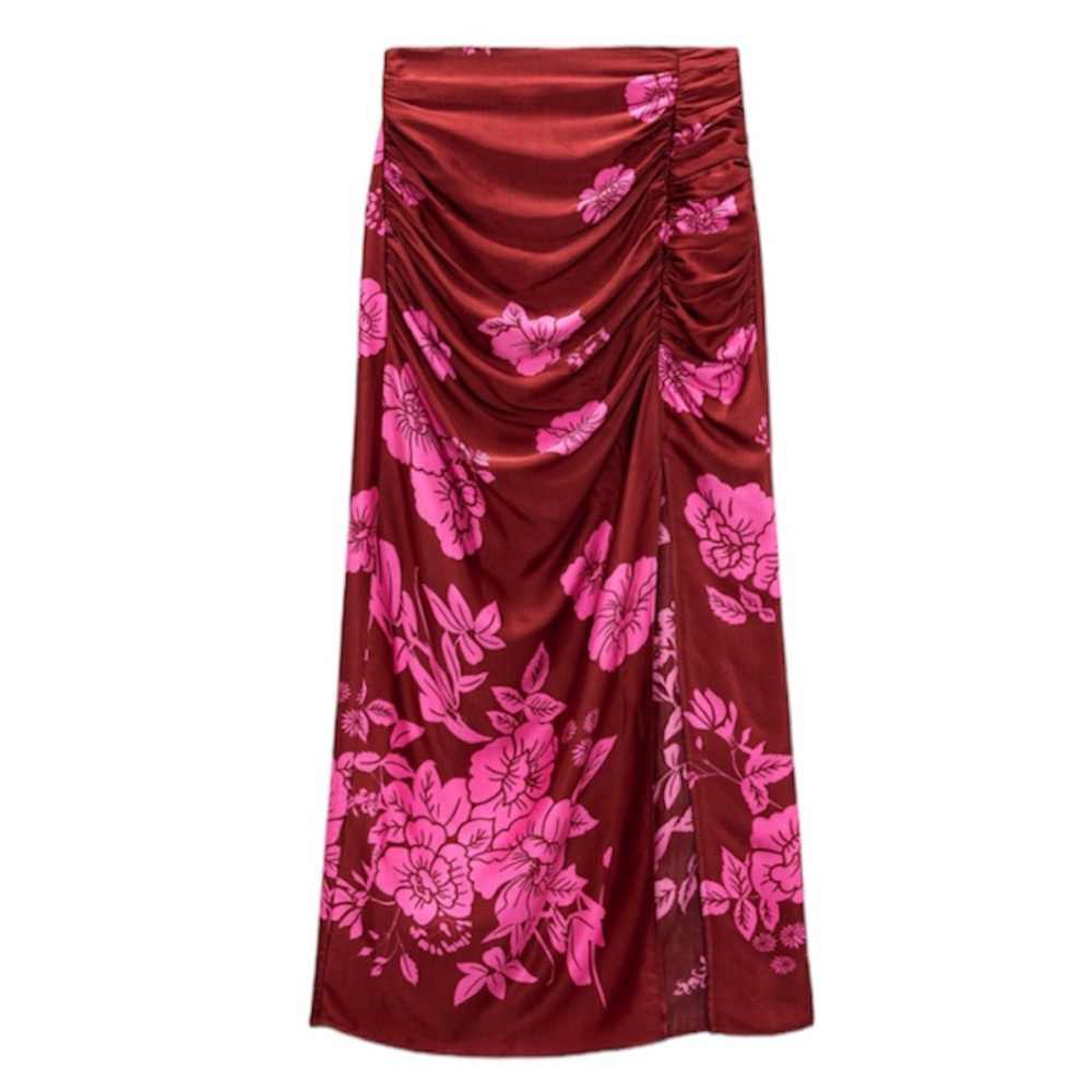 Zara coconut girl 🥥 draped pink floral printed midi skirt 🌸